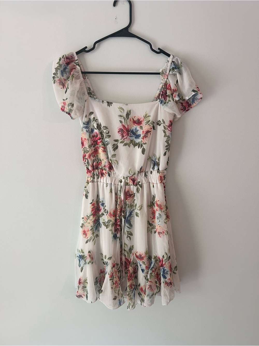 Matix Clothing Company White Floral Mini Dress with Pink & Blue Blooms
